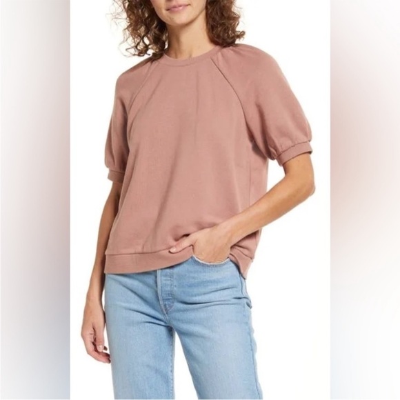 Madewell Puff-Sleeve Sweatshirt Tee Dusty Rose Size XXS - Picture 2 of 11